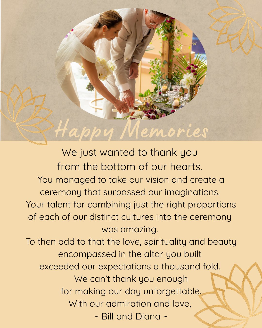 Testimonial from Bill and Diana